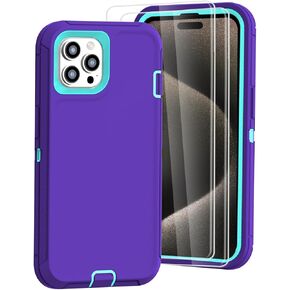 Compatible with iPhone 15 Pro Max Case [2 Screen Protector + 2 Camera Lens Protector + Belt Clip] Military Grade Full Body Cover, Heavy Duty Shockproof Drop Proof Protection Case 6.7"(Darkgray Green)