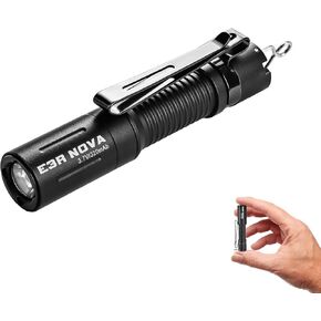 PowerTac E3R Nova 820 Lumen Mini Keychain Flashlight - USB-C Rechargeable, Swivel-Covered Charging Port, IPX8 Waterproof, Dual-Way Clip, Compact EDC Light for Camping, Hiking, Everyday Carry