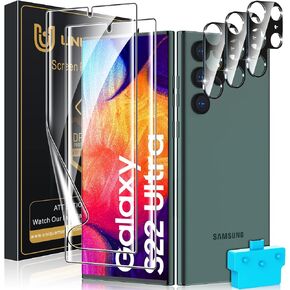 UniqueMe [ 2+3 Pack Compatible with Samsung Galaxy S22 Ultra Screen Protector, 5G 6.8 inch Flexible TPU, 3 Pack Camera Lens Protector [Support Fingerprint] [Self-Healing]