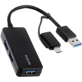 Elecom U3H-CAK3005BBK USB HUB USB HUB 5Gbps Type-C Adapter Cable Fixing 3 Ports, Black in Kuwait