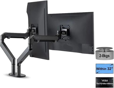 OZ-2 Dual Arm Monitor Mount Desktop Stand Full Motion Aluminum 17-32 Inch Monitor Stand Gas Spring Arm Loading 2-8 kg/Stand(Black) in Saudi Arabia