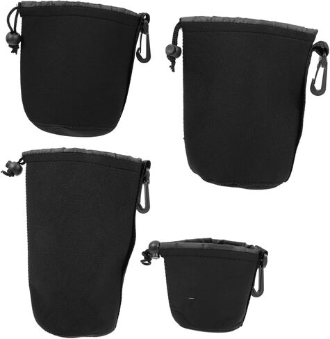 Mikikit 4Pcs Camera Lens Storage Pouch Set Elastic Neoprene Lens Bag for DSLR Mirrorless Lenses Protective Case with Hooks for Easy Carrying and Storage in Saudi Arabia