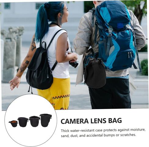 Mikikit 4Pcs Camera Lens Storage Pouch Set Elastic Neoprene Lens Bag for DSLR Mirrorless Lenses Protective Case with Hooks for Easy Carrying and Storage in Saudi Arabia