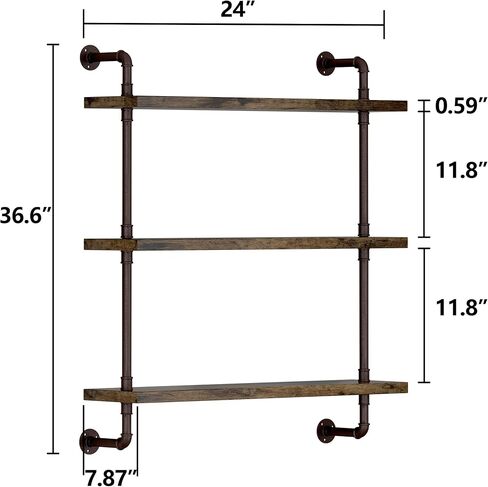 Helsin 2 Tier Industrial Pipe Floating Bathroom Shelves, 16inch Rustic Wood Wall Mounted Shelf, Storage Rack Sundries Holder for Kitchen Office Bathroom Organization & Home Décor in Saudi Arabia
