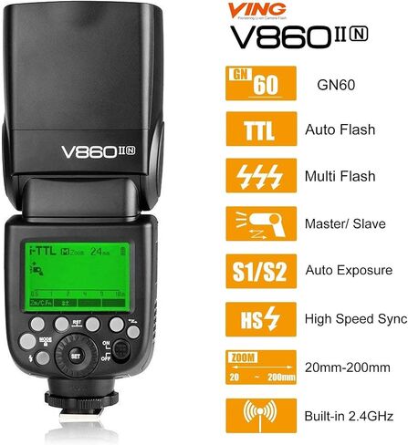 Godox V860II-N 2.4G TTL Li-on Battery Camera Flash with Godox XProII-N TTL Wireless Flash Trigger, Fits for Nikon D800 D700 D7100 D7000 D5200 D5100 D5000 D300 D300S D3200 D3100 D3000 D200 D70S D810 in Saudi Arabia