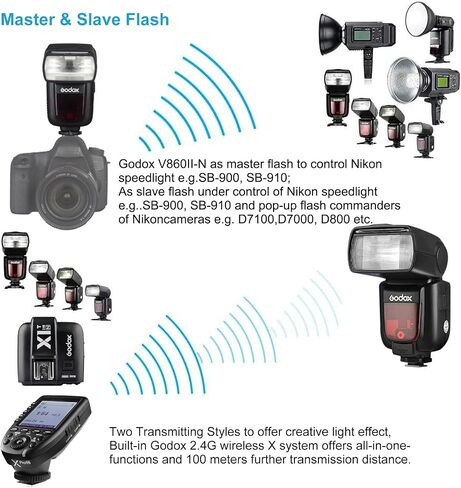 Godox V860II-N 2.4G TTL Li-on Battery Camera Flash with Godox XProII-N TTL Wireless Flash Trigger, Fits for Nikon D800 D700 D7100 D7000 D5200 D5100 D5000 D300 D300S D3200 D3100 D3000 D200 D70S D810 in Saudi Arabia