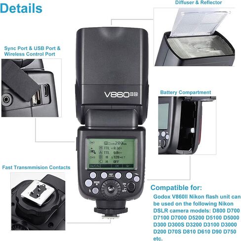 Godox V860II-N 2.4G TTL Li-on Battery Camera Flash with Godox XProII-N TTL Wireless Flash Trigger, Fits for Nikon D800 D700 D7100 D7000 D5200 D5100 D5000 D300 D300S D3200 D3100 D3000 D200 D70S D810 in Saudi Arabia