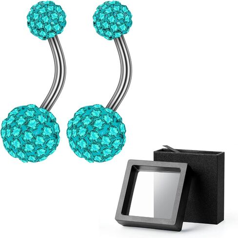 CABBE KALLO 2Pcs 14G Belly Ring Stainless Steel Belly Button Rings Disco Ball Navel Bars Inlaid Rhinestones Curved Barbells Navel Rings Piercing Jewelry Gifts Set (Black), Stainless Steel, rhinestones in Kuwait