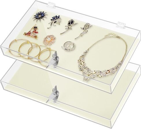 Huquary 2 Pcs Acrylic Locking Jewelry Display Case Clear Ring Earring Necklace Bracelet Jewelry Display Case Locking Security Showcase with Lock and Key for Trade Show Retail Display Case in Saudi Arabia