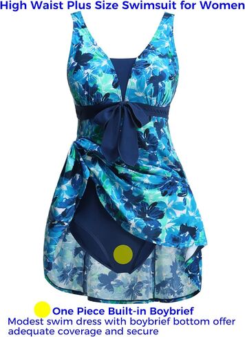 Searainer Women's One Piece Swimsuit Plus Size Swim Dress V Neck Wrap-Front Printed Swimwear Tummy Control Bathing Suit in Saudi Arabia