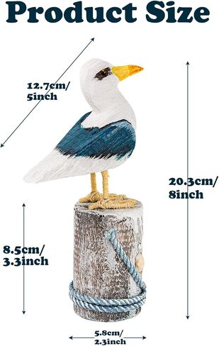 EVINIS Wooden Seagull Figurine, 2 Pcs Hand Painted Nautical Sea Bird Statue Coastal Beach Home Decor Rustic Vintage Creative Indoor Art for Table Desk Office Bird Decor in Kuwait