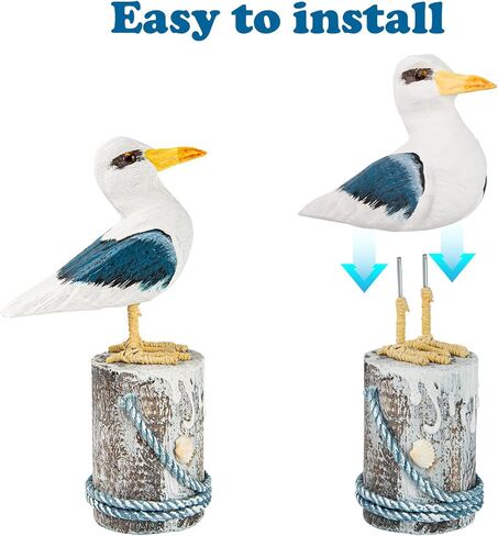 EVINIS Wooden Seagull Figurine, 2 Pcs Hand Painted Nautical Sea Bird Statue Coastal Beach Home Decor Rustic Vintage Creative Indoor Art for Table Desk Office Bird Decor in Kuwait