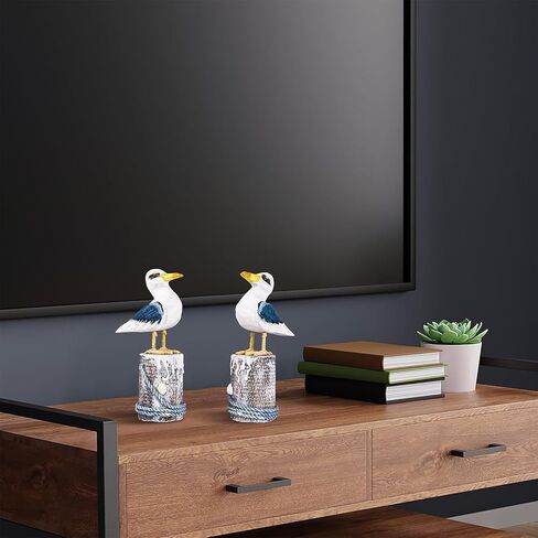 EVINIS Wooden Seagull Figurine, 2 Pcs Hand Painted Nautical Sea Bird Statue Coastal Beach Home Decor Rustic Vintage Creative Indoor Art for Table Desk Office Bird Decor in Kuwait