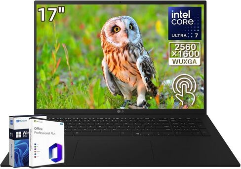 LG GRAM 17 Touchscreen Leactop Copilot+ PC ، Intel Ultra 7 258V (تصل إلى 4.8 جيجا هرتز) ، شاشة QHD+ 17 بوصة ، 32 جيجابايت LPDDR5X ، 8 تيرابايت SSD ، Wi-Fi 7 ، لوحة مفاتيح خفيفة ، Backlit ، Win 11 Pro ، Office Lifetime in Kuwait