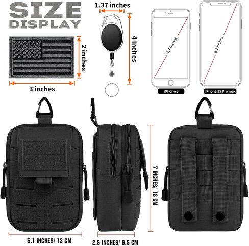 bvya Tactical Molle Utility EDC Pouch Nylon Waist Belt Bag Camping Hiking Pouch Phone Holster for iPhone 15 Pro Max/14 Pro Max/13 Pro Max/12 Pro Max/11 Pro Max, 2 Patches and 1 Clip Included in Saudi Arabia