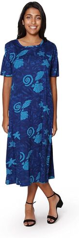 LA CERA Women's Wildflowers T-Shirt Dress - Long Royal Blue Short Sleeve Gown in Kuwait