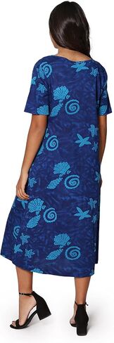 LA CERA Women's Wildflowers T-Shirt Dress - Long Royal Blue Short Sleeve Gown in Kuwait