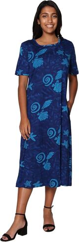LA CERA Women's Wildflowers T-Shirt Dress - Long Royal Blue Short Sleeve Gown in Kuwait