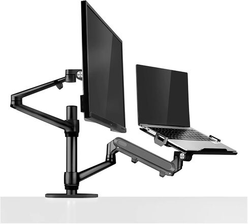 OL-3L PRO Aluminum Alloy Height Adjustable Desktop 17-32 Inch Monitor Stand Gas Spring Arm + 12-17 Inch Laptop Stand Full Motion(OL-3L-PRO-S) in Saudi Arabia