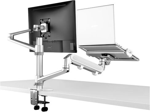 OL-3L PRO Aluminum Alloy Height Adjustable Desktop 17-32 Inch Monitor Stand Gas Spring Arm + 12-17 Inch Laptop Stand Full Motion(OL-3L-PRO-S) in Saudi Arabia
