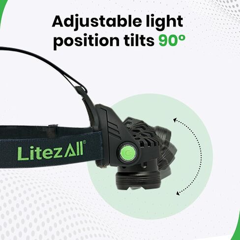 Litezall LED LED مصباح أمامي مصباح ، 800 مصباح رأس للبطارية قابل للتعديل مع 300 Lumen مع 3 أوضاع ، مصابيح رأس مقاومة للطقس للتخييم ، الجري ، المشي لمسافات طويلة ، القبعات الصلبة - البطاريات المشمولة in Kuwait