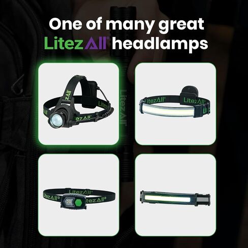 Litezall LED LED مصباح أمامي مصباح ، 800 مصباح رأس للبطارية قابل للتعديل مع 300 Lumen مع 3 أوضاع ، مصابيح رأس مقاومة للطقس للتخييم ، الجري ، المشي لمسافات طويلة ، القبعات الصلبة - البطاريات المشمولة in Kuwait