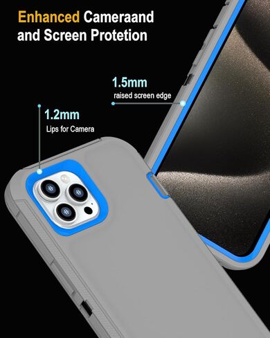 متوافق مع iPhone 15 Pro Max Case [2 حامي الشاشة + 2 حامي عدسة الكاميرا + حزام مقطع] غلاف الجسم العسكري الكامل ، حالة حماية مقاومة للصدمات الثقيلة 6.7 "(Darkgray Green) in Kuwait