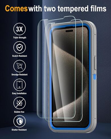 متوافق مع iPhone 15 Pro Max Case [2 حامي الشاشة + 2 حامي عدسة الكاميرا + حزام مقطع] غلاف الجسم العسكري الكامل ، حالة حماية مقاومة للصدمات الثقيلة 6.7 "(Darkgray Green) in Kuwait
