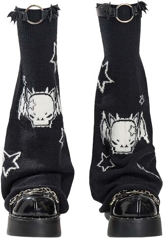 Micotaku Women's Gothic Punk Y2K Cross Style Knit Long Leg Warmers Loose High Socks with PU Leather Straps in Saudi Arabia