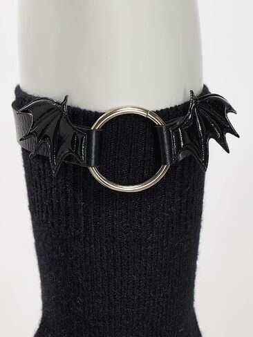 Micotaku Women's Gothic Punk Y2K Cross Style Knit Long Leg Warmers Loose High Socks with PU Leather Straps in Saudi Arabia