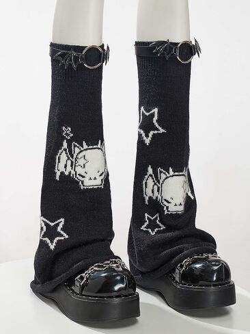 Micotaku Women's Gothic Punk Y2K Cross Style Knit Long Leg Warmers Loose High Socks with PU Leather Straps in Saudi Arabia