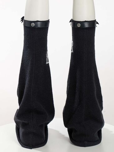 Micotaku Women's Gothic Punk Y2K Cross Style Knit Long Leg Warmers Loose High Socks with PU Leather Straps in Saudi Arabia