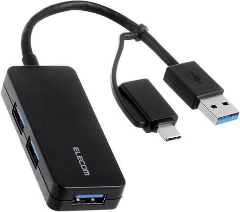 Elecom U3H-CAK3005BBK USB HUB USB HUB 5Gbps Type-C Adapter Cable Fixing 3 Ports, Black in Kuwait