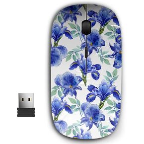 2.4G Ergonomic Portable USB Wireless Mouse for PC, Laptop, Computer, Notebook with Nano Receiver (Wildflower Iris Flower Watercolor)