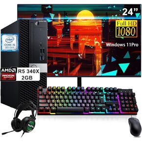 Dell Optiplex 7060 SFF Desktop Computer PC with 24" FHD Computer Monitor, RGB Headset, AMD Radeon R5 340X 2GB, Core i5-8500 3.0GHz, Keyboard, Mouse, 16GB RAM, 512GB SSD, Windows 11 Pro(Renewed)