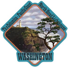 Die Cut Sticker North Head Lighthouse, Washington, The Columbia, Pacific Coast, Vinyl Sticker 1 to 3 inches (Waterproof Decal for Cars, Water Bottles, Laptops, Coolers), Small