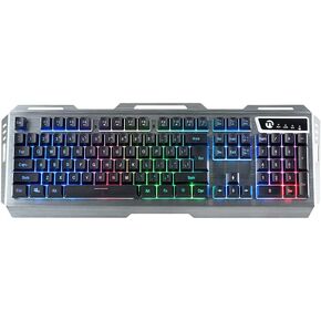 HK11 Silver Wired RGB Gaming Keyboard 104 Key Quiet Low Profile RGB Backlit Metal Panel Ergonomic Mechanical Feel Keyboard for Windows PC