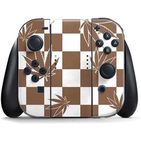 Skinit Decal Gaming Skin Compatible with Nintendo Switch Joy Con Controller - Originally Designed Marijuana Brown Checkered Design