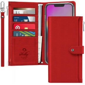 JUST4YOU Zipper Wallet Case for Apple iPhone 13 Pro Max with Wrist Strap Premium PU Leather Folding Stand Card Holder Flip Case (Black) CS_FC_ZC_I13PM_BK