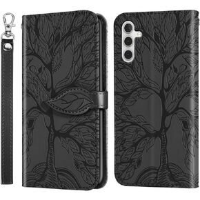 MEUPZZK Samsung Galaxy A54 5G Case, Samsung A54 5G Wallet Case, Embossed Tree Premium PU Leather [Kickstand] [Card Slots] [Wrist Strap] [Folio Flip] [6.4 inch] Phone Cover for Samsung A54 5G (R-Red)