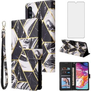 Asuwish Compatible with Samsung Galaxy A70 Wallet Case and Tempered Glass Screen Protector Leather Flip Card Holder Kickstand Phone Cases for Glaxay Glaxay A70S A 70 Gaxaly 70A S70 Women Men Rose Gold