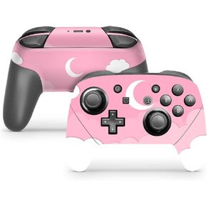 ZOOMHITSKINS Switch Pro Controller Skin, Compatible for Switch Controller Skin, Cloudy Pink White Kawaii Cartoon Moon Sky, 3M Vinyl Cover, Durable & Fit, Easy to Install, Made in The USA