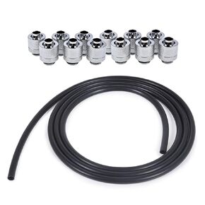 أنابيب Alphacool Black EPDM المرنة (3 أمتار) و Eiszapfen G1/4 "إلى 10 مم ، حزمة ضغط OD 13 مم ، Chrome ، 12 pack