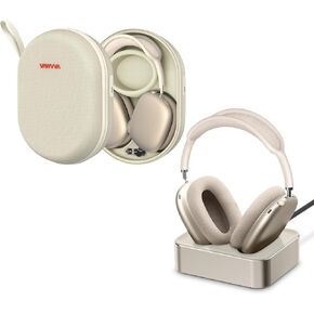 Charging Station & Charging Case for AirPods Max - Magnetic Headphone Charger & Protective Hard Case with Lightning & Type-C Connectors, Auto Sleep Mode (Starlight Set)