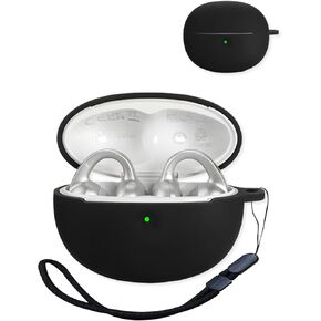 Compatible with Baseus Bowie MC1 Pro True Wireless Noise Cancelling Earphones,Premium Silicone Shockproof Protection Skin Touch Charging Port Accessible, Front LED Visible with Lanyard,Black.