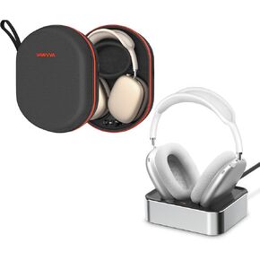 Charging Station & Charging Case for AirPods Max - Magnetic Headphone Charger & Protective Hard Case with Lightning & Type-C Connectors, Auto Sleep Mode (Silver)