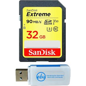 تعمل بطاقة Sandisk Extreme UHS-I 32GB SD لكاميرا Fujifilm مع X-T30 II و GFX 50S II و X-E4 SLR SLR (SDSDXVT-032G-GNCIN) فئة 10 مع 1 كل شيء باستثناء قارئ بطاقة Stromboli MICRO & SD SD