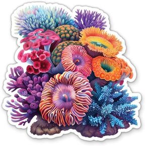 Colorful Coral Reef Stickers - 2 Pack - Waterproof Vinyl for Car, Phone, Water Bottle, Laptop - Tropical Marine Underwater Nature Diving Decals (2-Pack)