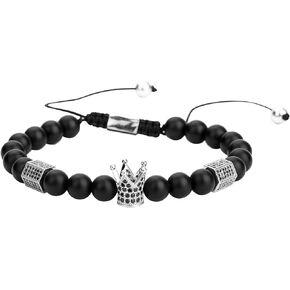JOYA GIFT 8mm Black Matte Onyx Beads King Crown Braided Bracelet for Men with CZ Charm in Kuwait