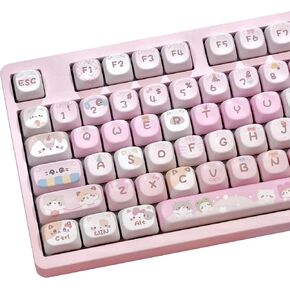 Cute cat Theme keycaps Dye-Sublimation PBT, MOA Profile, 126 Keys Custom Keycaps for ANSI Layout, MX Switches Mechanical Gaming Keyboard